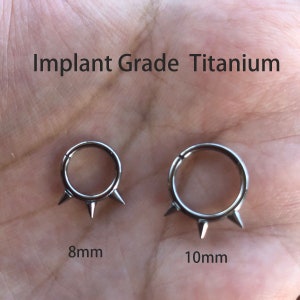 14g 16g 8mm 10mm Implant Grade Titanium Triple Spike Threat Hinged Segment Hoop Ring Daith Helix Septum Piercing Gold, Black, Rose Gold