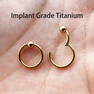 Implant Grade Titanium BCR Clicker 18G 16G 14G Gold Color HINGED Segment Nose Ring Septum Ring Daith Hoop Captive Bead Ring