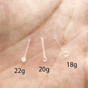 18G 20G 22G 8mm Bioplast Nose Bone STUD Clear Flexible Retainer 2mm Ball