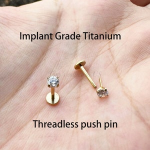 Prong Set Gold Color Implant Grade Titanium Threadless push pin 2mm-4mm Clear CZ Tragus Triple Forward Helix ear studs 20g 18g 16g