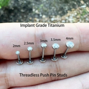 Silver color Implant Grade Titanium Threadless push pin 2mm, 2.5mm, 3mm, 4mm Clear CZ Tragus Triple Forward Helix ear studs 20g 18g 16g