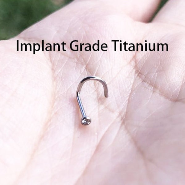 20G 18G Implant Grade Solid Titanium Screws Nose Ring Twist Nostril Stud CLEAR CZ 2mm Stone