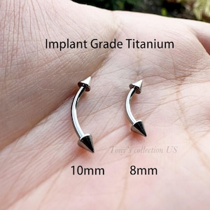 16G Titanium Spike Eyebrow Ring Curved Barbell 0.9mm Internally Threaded Ends 8mm 10mm length