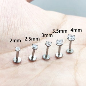 18G 16G 2-4mm Tragus Clear CZ Stone Internally threaded 6-8-10mm Triple Forward Helix Nose Ring Labret Lip Earring Surgical Steel Prong Set