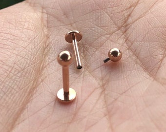 16g ROSE GOLD color Grade 23 Implant Grade Titanium 0.9mm Internally Threaded Monroe Labret 3mm Ball Tragus Cartilage Lip ring