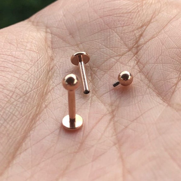 16g ROSE GOLD color Grade 23 Implant Grade Titanium 0.9mm Internally Threaded Monroe Labret 3mm Ball Tragus Cartilage Lip ring