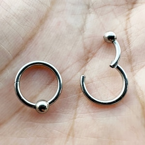 BCR Clicker 18G 16G 14G Silver Color Surgical Steel HINGED Segment Nose Ring Septum Ring Daith Hoop Captive Bead Ring