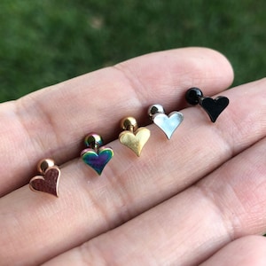 Heart 18g 6mm Tragus Cartilage Ring Ear Stud Ring Earring Gold, Black, Rose gold, Rainbow, Silver