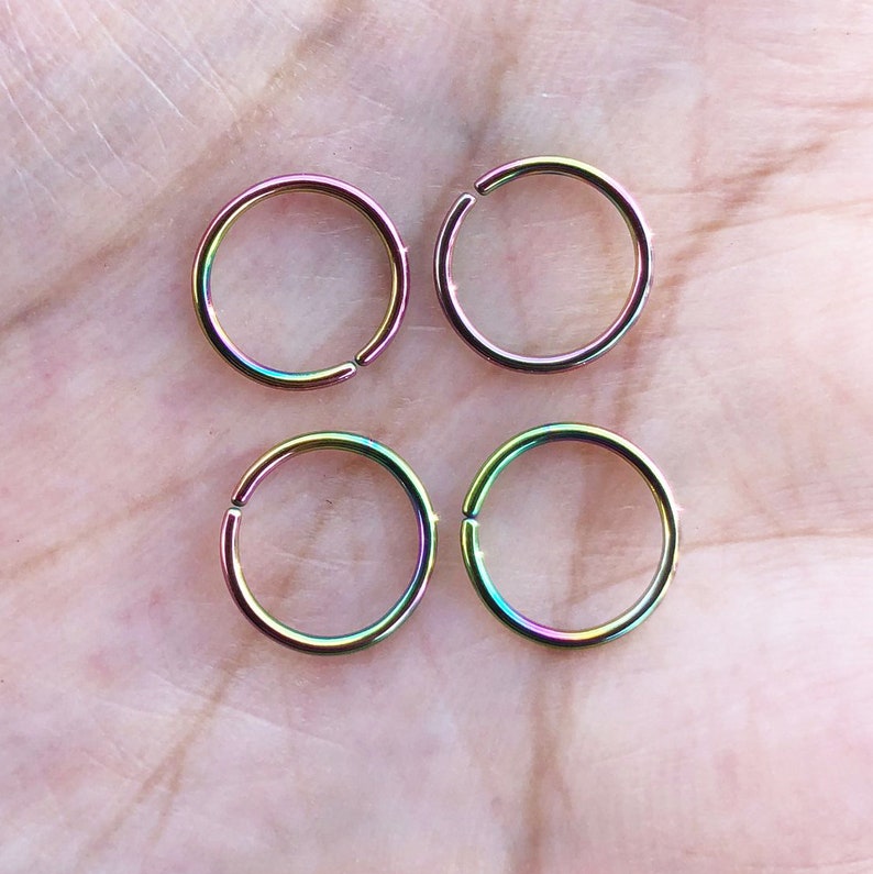 22G 20G 18G Rainbow Color Plated on Surgical Steel Twist open seamless Segment Nose Ring Septum Ring Daith Hoop 6mm 8mm 10mm 4 pieces