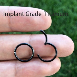 Titanium Implant Grade  Black HINGED Segment Nose Ring Septum Clicker Ring Daith Hoop 20G 18G 16G 14G