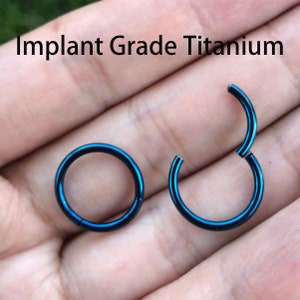 Implant Grade Bule PVD plating on Titanium HINGED Segment Nose Ring Septum Clicker Ring Daith Hoop 20G 18G 16G 14G