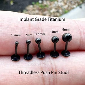 Black Implant Grade Titanium Threadless push pin 1.5mm, 2mm, 2.5mm, 3mm, 4mm ball Tragus Triple Forward Helix ear studs 20g 18g 16g