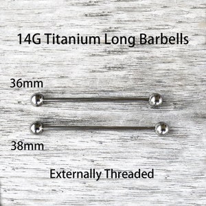 14G 36mm 38mm Solid TITANIUM Industrial Barbell Long Bar Externally Threaded Piercing Jewelry 40mm 42mm