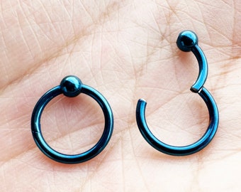 Blue CBR Clicker 18G 16G 14G Surgical Steel HINGED Segment Nose Ring Septum Ring Daith Hoop Captive Bead Ring Ball Closure