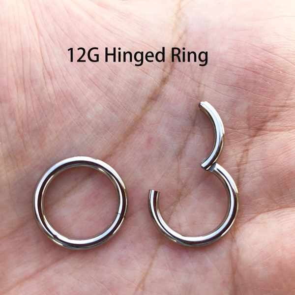 12G Silver Color Surgical Steel HINGED Segment Nose Ring Septum Clicker Ring Daith Hoop Large gauge