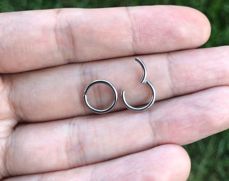 20G 18G 16G 14G Silver Color Surgical Steel HINGED Segment Nose Ring Septum Clicker Ring Daith Hoop image 1