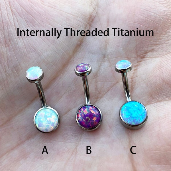 14G 10mm Opal Belly Button Ring Implant Grade Titanium Navel Ring Internally Threaded Belly Ring, Belly Barbell Navel Ring Synthetic Opal