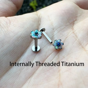 16G 14G 6 petals Opal FLOWER Implant Titanium Internally threaded Tragus Triple Forward Helix Labret Lip Earring Prong Set Flat back