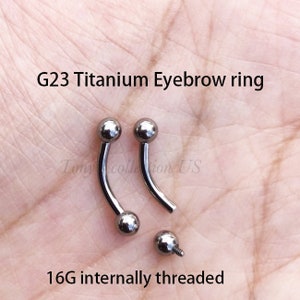 16G Titanium Eyebrow Ring Curved Barbell 0.9mm Internally Threaded 3mm Balls Ends 8mm 10mm length