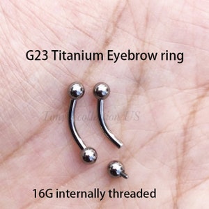 16G 14G Titanium Eyebrow Ring Curved Barbell 0.9mm Internally Threaded 3mm Balls Ends 8mm 10mm length
