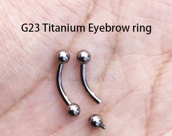 16G Titanium Eyebrow Ring Curved Barbell 0.9mm Internally Threaded 3mm Balls Ends 8mm 10mm length