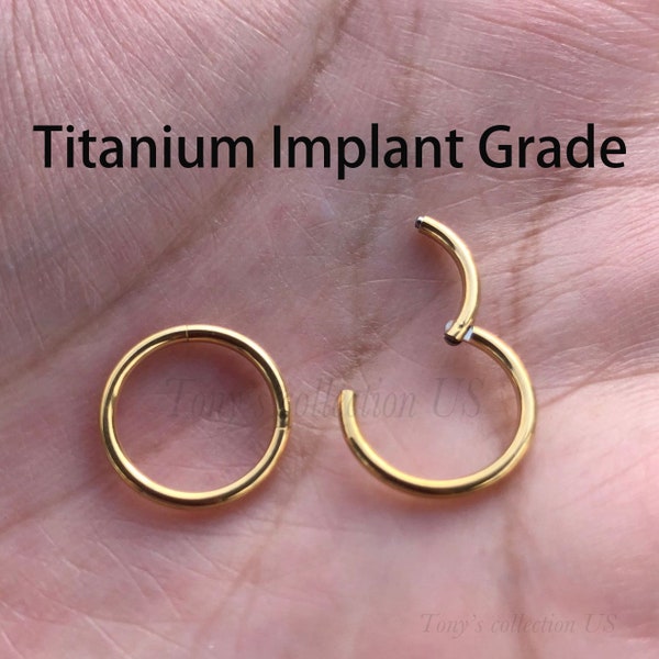 Gold Color Titanium Implant Grade HINGED Segment Nose Ring Septum Clicker Ring Daith Hoop 20G 18G 16G 14G