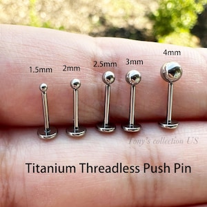 Silver Color Implant Grade Titanium Threadless push pin 1.5mm, 2mm, 2.5mm, 3mm, 4mm ball Tragus Triple Forward Helix ear studs 20g 18g 16g