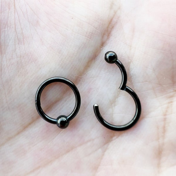 Schwarzer BCR Clicker 18G 16G 14G Chirurgenstahl HINGED Segment Nasenring Septumring Daith Hoop Captive Bead Ring