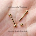 16g 14g ASTM F136 Implant Titanium Internally Threaded tongue barbell 3mm 4mm balls nipple ring Gold color