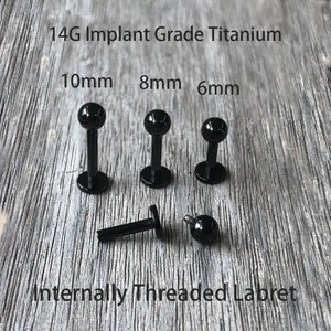 14g Black Grade 23 Implant Grade Titanium 1.2mm Internally Threaded Monroe Labret 4mm Ball Tragus Cartilage Lip ring