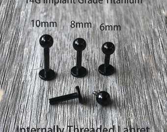 14g Black Grade 23 Implant Grade Titanium 1.2mm Internally Threaded Monroe Labret 4mm Ball Tragus Cartilage Lip ring