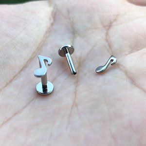 14G Titanium cute heart Music note Internally Threaded G23 Implant Grade Lip  Labret Stud