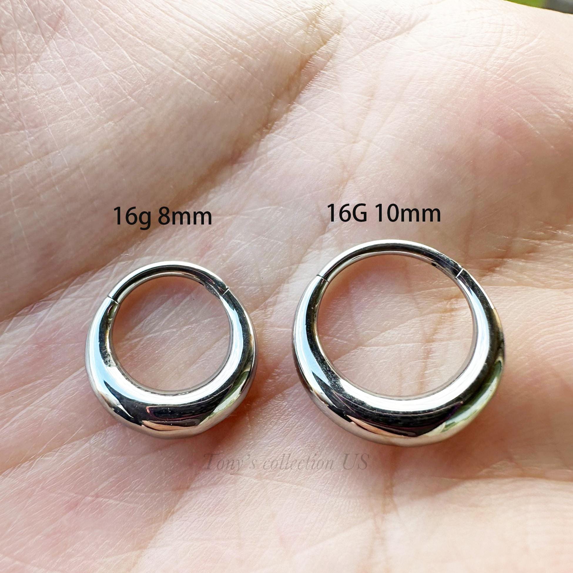 16G 8mm 10mm Silver Color Surgical Steel HINGED Segment Thick Nose Ring Fake Gauge Septum Clicker Ring Daith Hoop