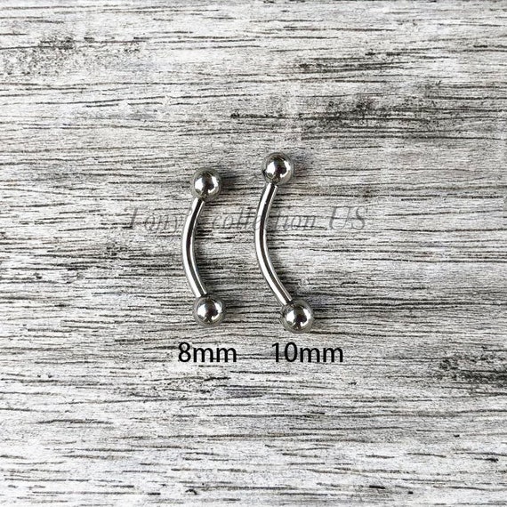 16G Titanium Eyebrow Ring Curved Barbell 0.9mm Internally Threaded 3mm Balls Ends 8mm 10mm length