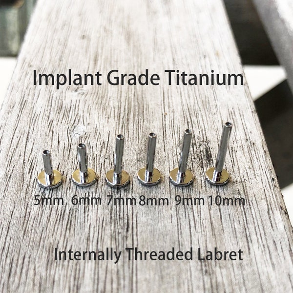 0.9mm Internally Threaded Labret 16G Replacement Part G23 Implant Grade Solid Titanium 5mm/6mm/7mm/8mm/9mm/10mm