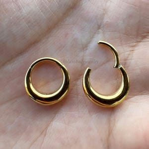 16G 8mm 10mm Chunky Septum Ring Gold Color Plated on Surgical Steel HINGED Segment Thick Nose Ring Fake Gauge Septum Clicker Ring Daith Hoop