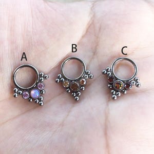 16g 8 mm Implant Grade Titanium Tribal Beaded Hinged Nose Ring Opal i przezroczysty kamień Segment Hoop Ring Daith Helix Septum Piercing