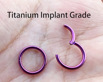 Purple Color Titanium Implant Grade HINGED Segment Nose Ring Septum Clicker Ring Daith Hoop 20G 18G 16G 14G