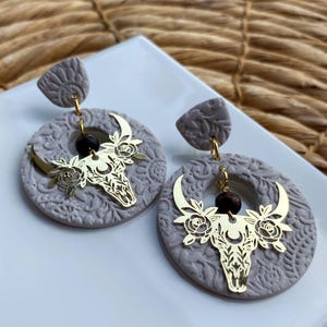 Boho Western Longhorn Earrings, Boho Western Earrings, Western Earrings, Paisley Earrings, Polymer Clay Dangle Earrings, Longhorn Jewelry