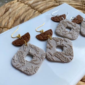 Boho Western Earrings, Boho Western Earrings, Western Earrings, Polymer Clay Dangle Earrings, Leather Jewelry, Western Print Jewelry