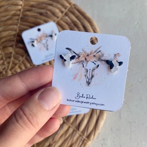 Cowprint Cow Stud Earrings, Boho Earrings, Cute Earrings, Brown Cow Print Earrings, Polymer Clay Stud Earrings, Girls Earrings