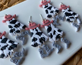 Cowboy Geist Ohrringe, Herbst Ohrringe, Boho Ohrringe, Halloween Ohrringe, Fimo, gruselige Saison, Geist Schmuck, baumeln, Western