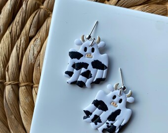 Geist Kuh Ohrringe, Herbst Ohrringe, Boho Ohrringe, Halloween Ohrringe, Polymer Clay, Gruselige Saison, Geist Schmuck, Herbst Herbst