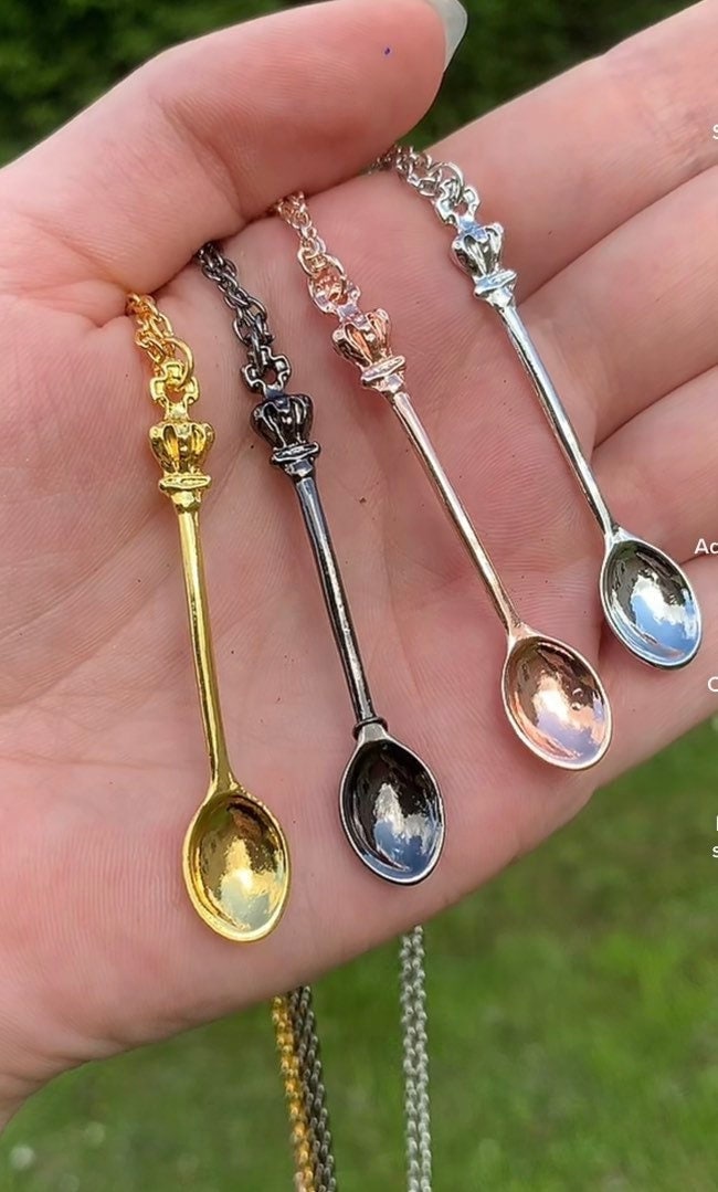 4 Pcs Spoon Necklace Set Mini Spoon Necklace Charms Coke Spoon Necklace Ket  Spoon Snuff Spoon