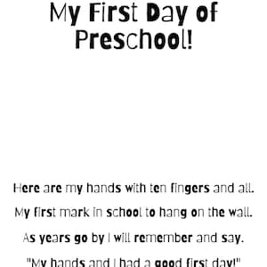 All About Me Preschool Worksheet, First Day of Preschool Handprint Poem ...