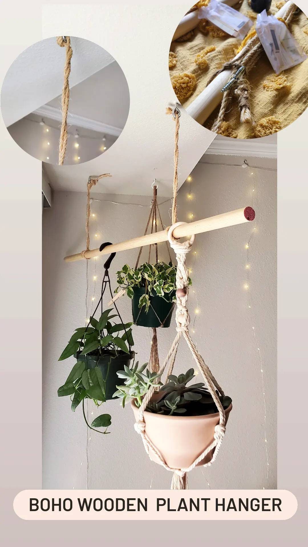 Boho Plant Hanging Rod: Handmade Wooden Rope Hanger (48 Inch) - Etsy