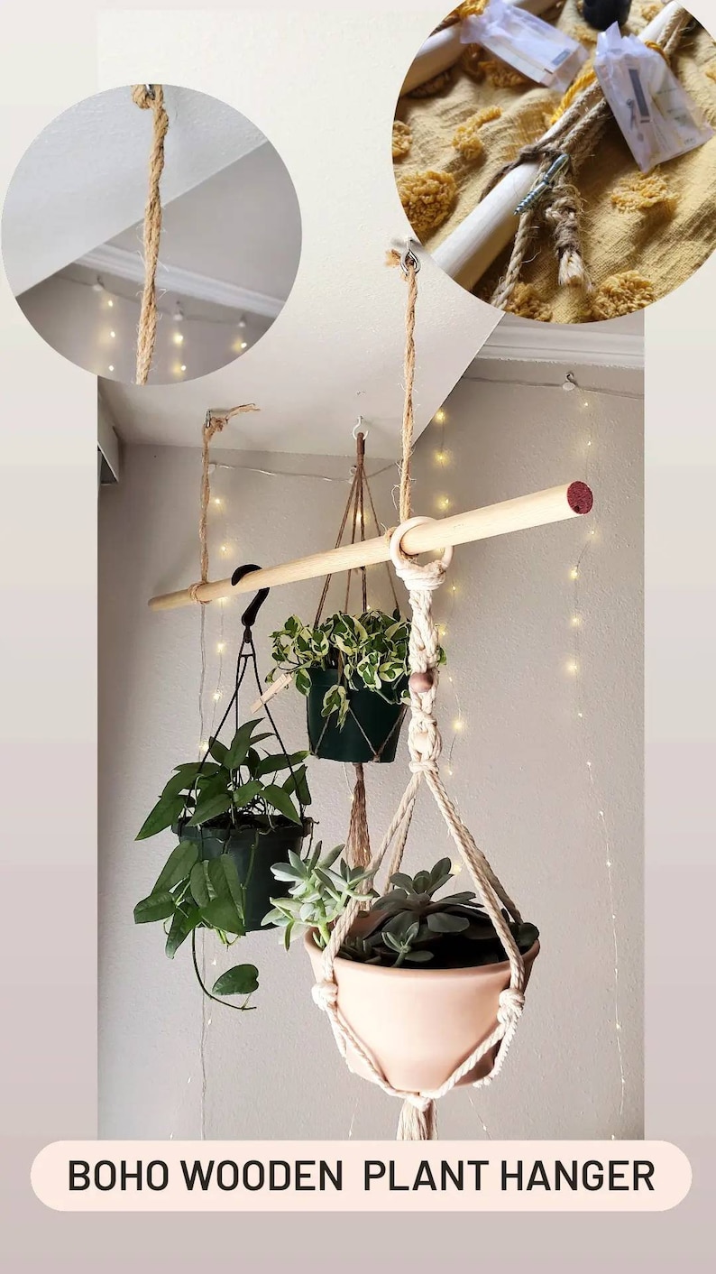 Plant Hanging Rod Boho Plant Rod DIY Plant Hanger Wooden Etsy