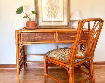 Vintage Bamboo Rattan Desk & Chair