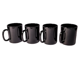 Vintage Black Tempered Glass Arcoroc Mugs Set of 4