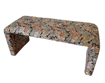 Vintage Upholstered Waterfall Bench in Tapestry Fabric